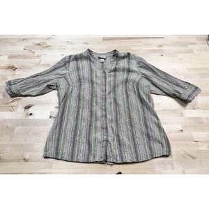 Essentials By Maggie 18/20 Striped Button Down Blouse Crinkle 3/4 Sleeve V Neck